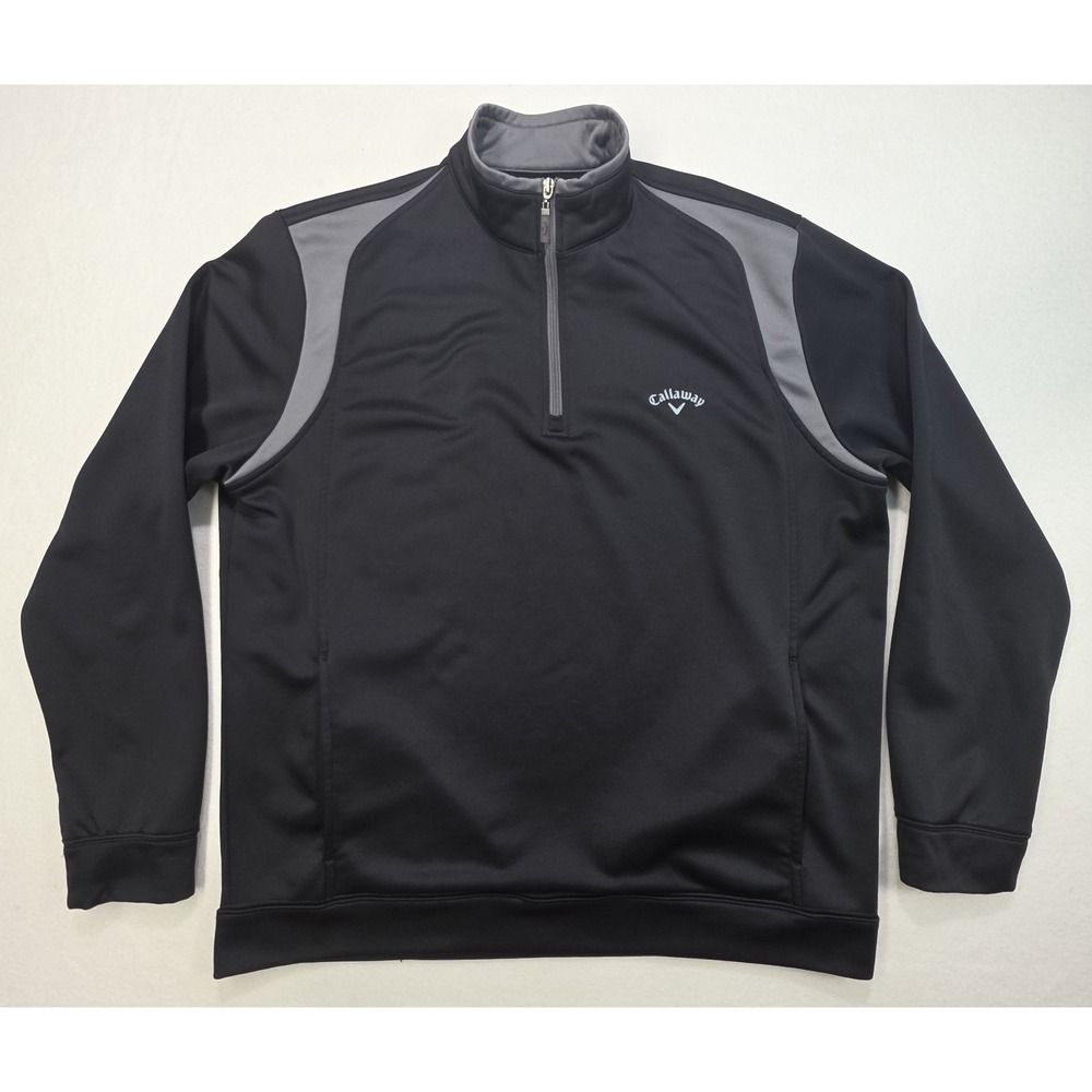 Callawayโ Pullover Men L Black Gray 1/4 Zip Fleece Pockets Jacket Sweatshirt